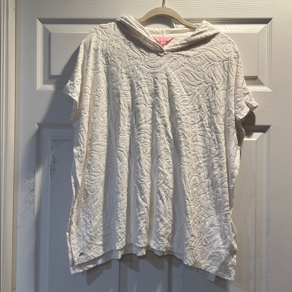 Lilly Pulitzer Lyra Girls White Embossed Terry Cloth Cover Up Poncho XL Caftan
